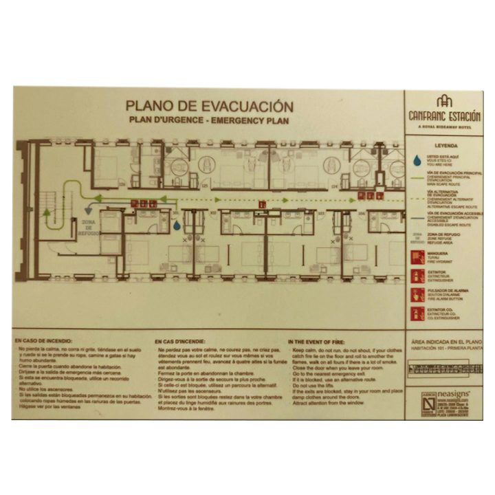 plano fotoluminiscente de evacuación para hoteles